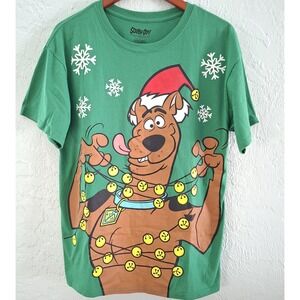 Scooby Doo Christmas T-Shirt Size L Santa Hat Green Shirt Men's Unisex